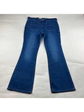 PILCRO Blue Stretch Denim Patch Pocket Flare Jeans 32